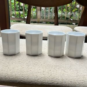 ARCOROC France White Octagon Shaped  Milk Glass Coffee Mugs Octime 4 cups